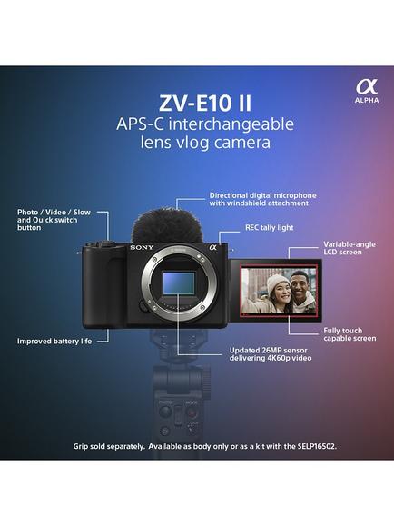 Sony Alpha ZV-E10 II K Compact System Vlogging Camera with 16-50mm Power Zoom Lens, 4K Ultra HD, 26MP, Wi-Fi, Bluetooth, 3” Vari-Angle Touch Screen, Black - view 2, Black