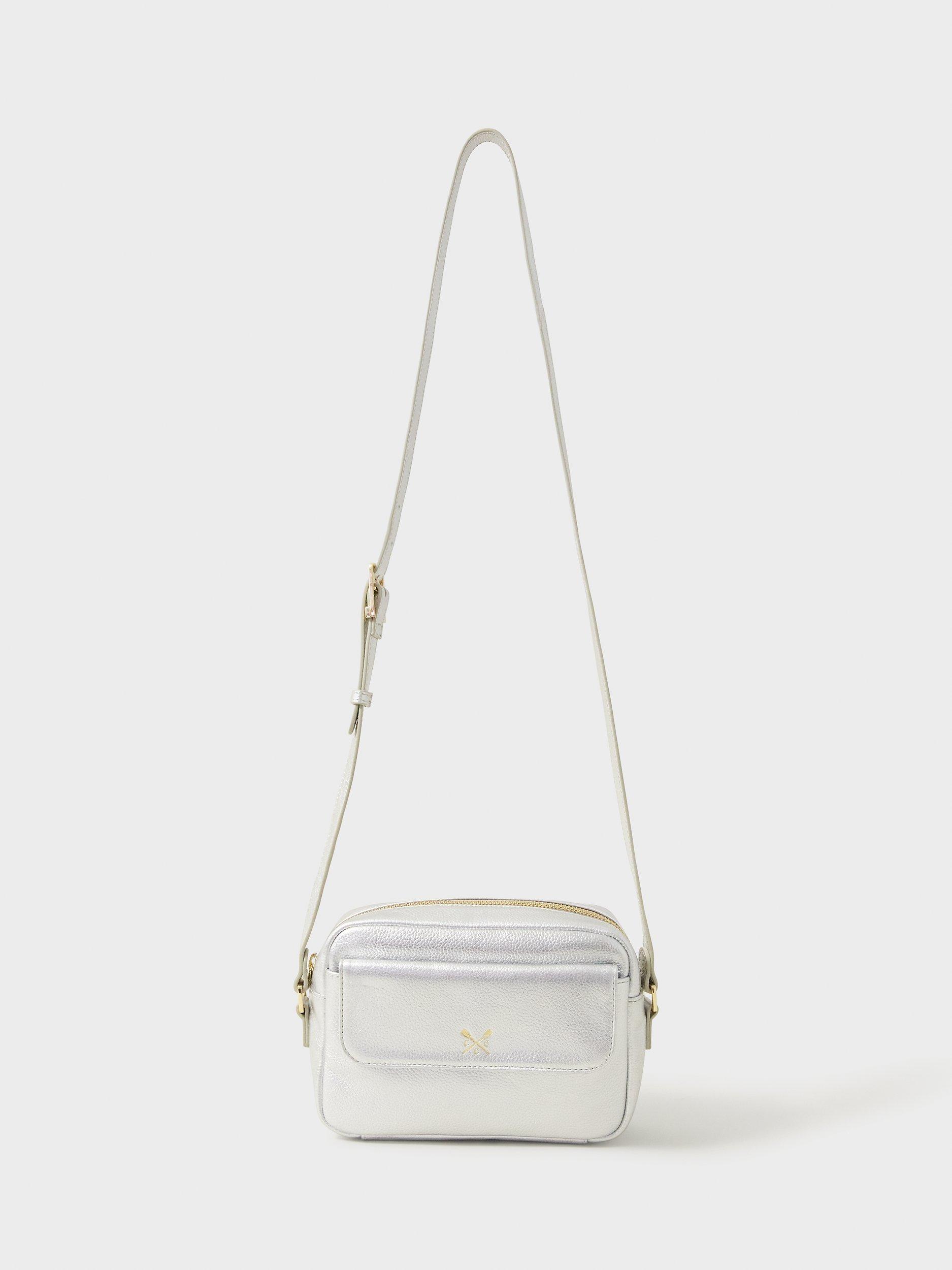 Crew Clothing Leather Camera Cross Body Bag, Silver Grey