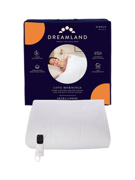 Dreamland Love Mornings Single Heated Duvet, White, White