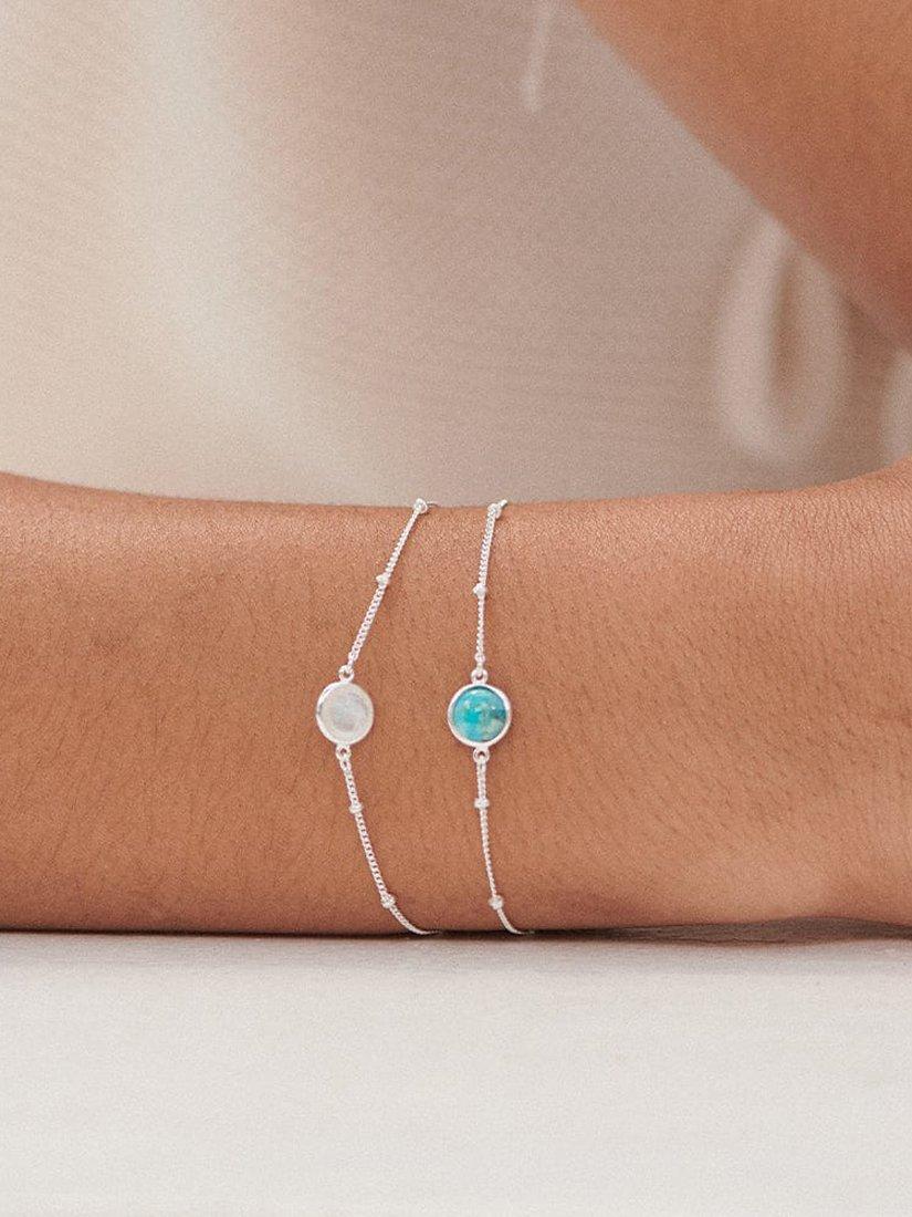 Product image 3 of 3, which shows Daisy London Turquoise Stone Bobble Bracelet, Silver