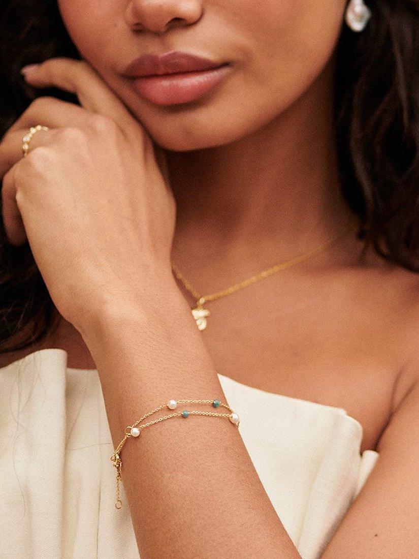 Product image 3 of 3, which shows Daisy London Pearl & Bead Bracelet, Gold