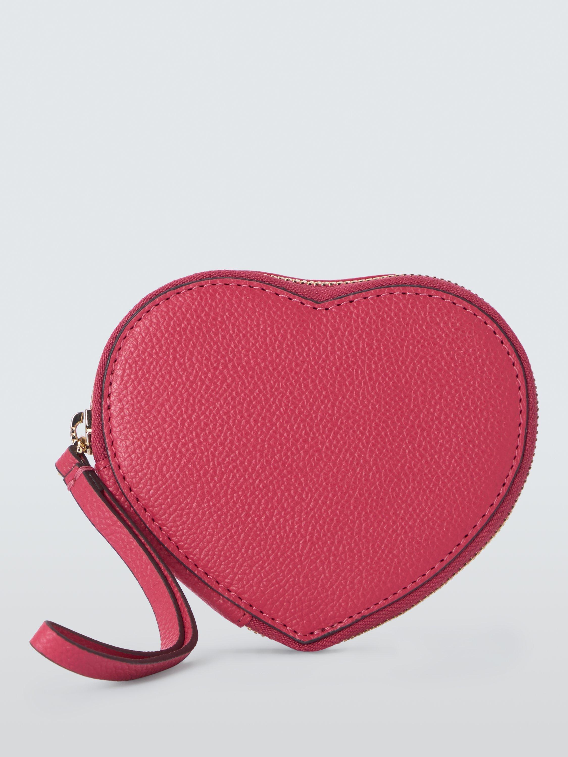 John Lewis Leather Heart Zip Around Purse, Raspberry Pink