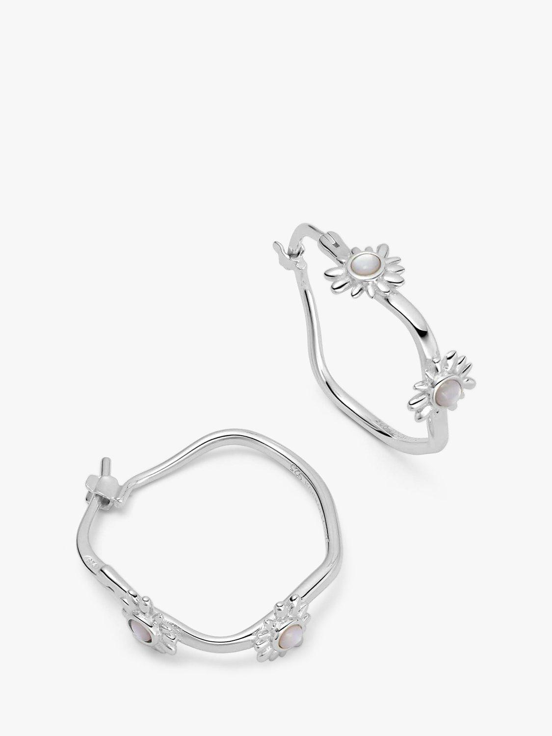Daisy London Mother of Pearl Hoop Earrings, Silver
