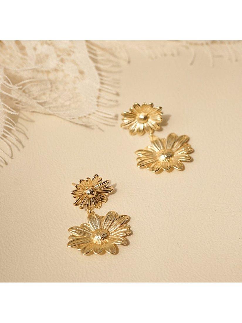 Product image 2 of 3, which shows Daisy London Daisy Flower Drop Earrings, Gold