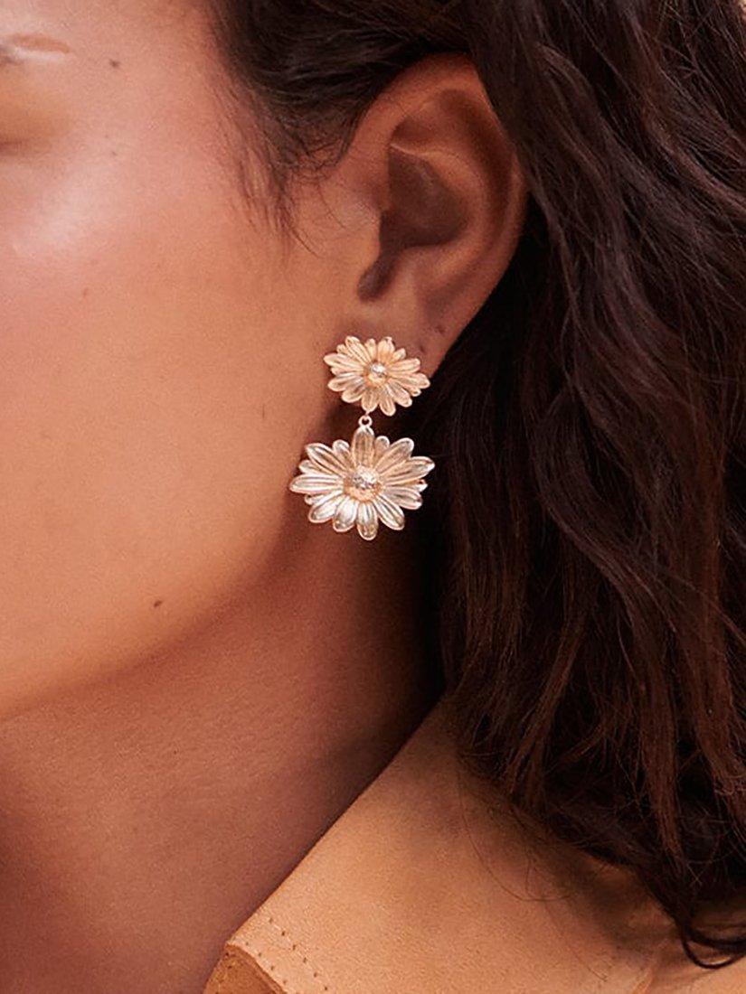Product image 3 of 3, which shows Daisy London Daisy Flower Drop Earrings, Gold