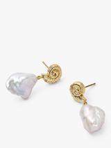 Daisy London Shell Baroque Pearl Drop Earrings, Gold