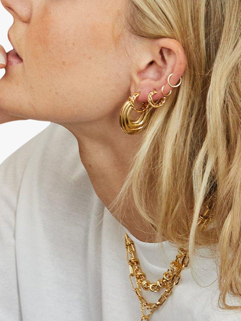 Product image 3 of 3, which shows Daisy London Daisy x Polly Sayer Chunky Ridge Hoop Earrings, Gold