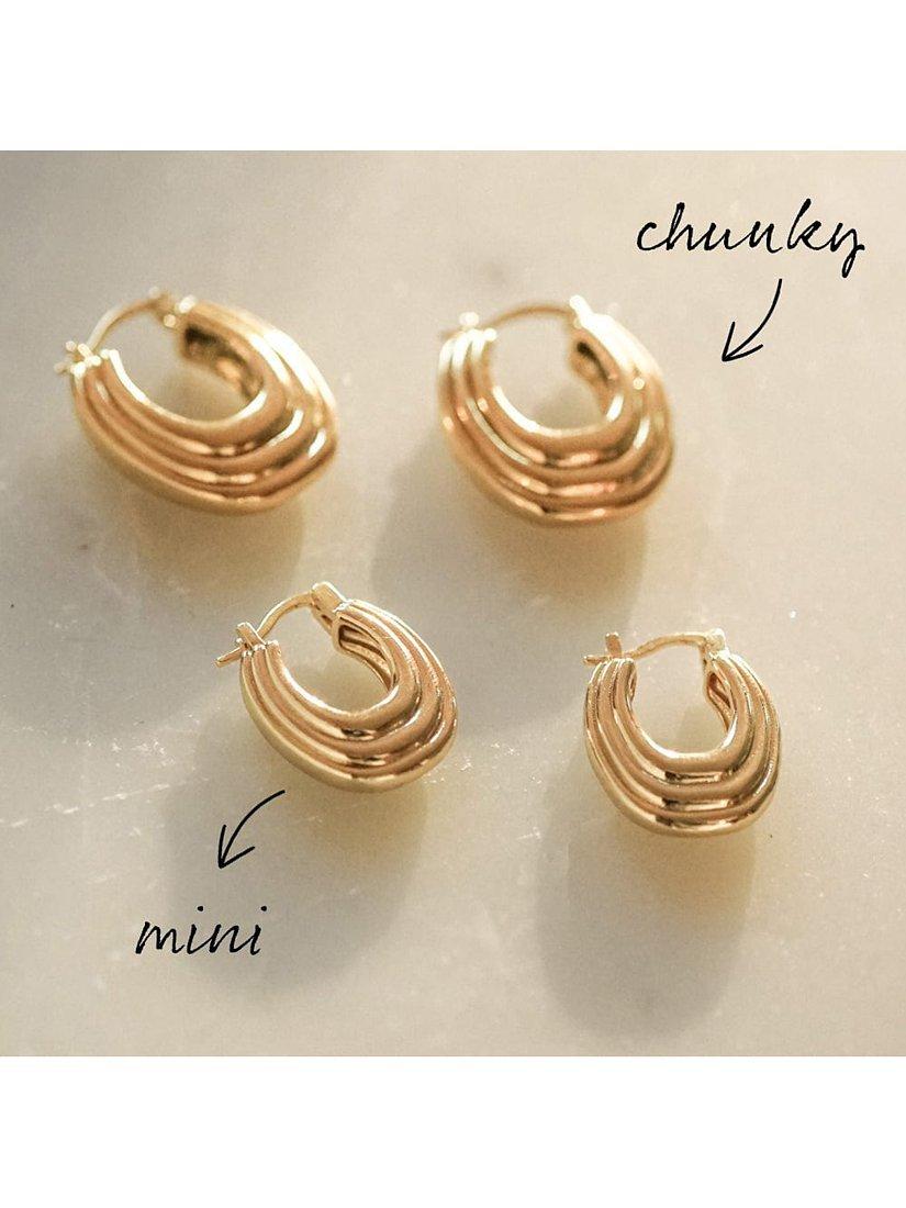 Product image 2 of 3, which shows Daisy London Daisy x Polly Sayer Mini Ridge Hoop Earrings, Gold