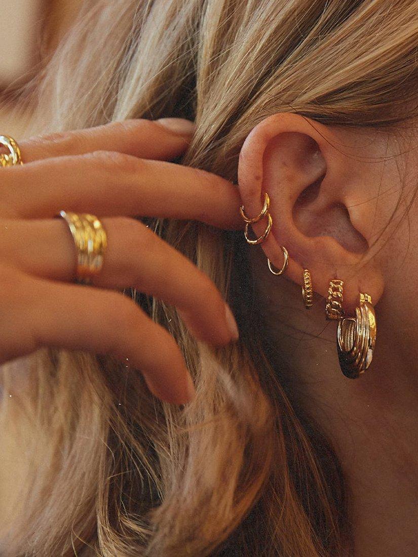 Product image 3 of 3, which shows Daisy London Daisy x Polly Sayer Mini Ridge Hoop Earrings, Gold