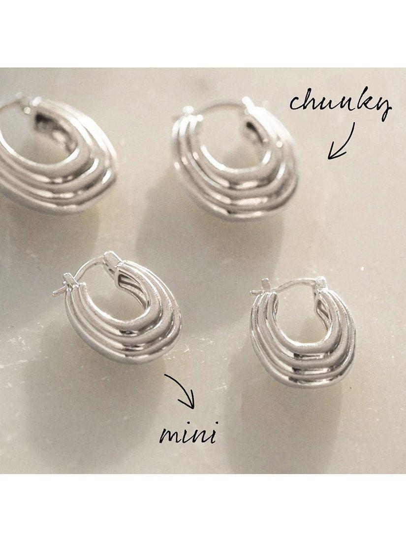 Product image 2 of 3, which shows Daisy London Daisy x Polly Sayer Mini Ridge Hoop Earrings, Silver