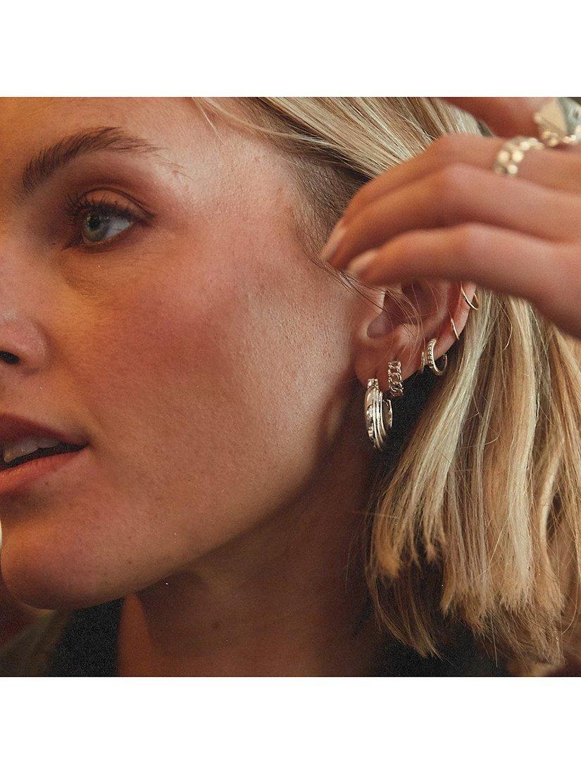 Product image 3 of 3, which shows Daisy London Daisy x Polly Sayer Mini Ridge Hoop Earrings, Silver