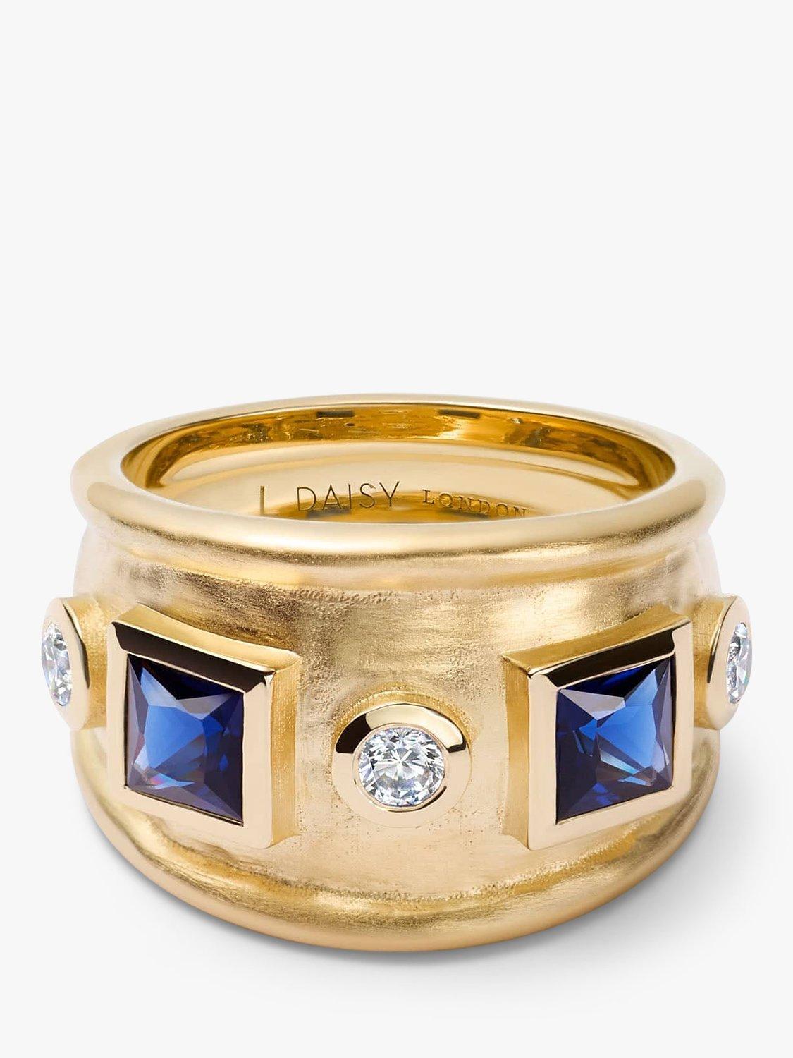 Product image 1 of 3, which shows Daisy London Chunky Stone Textured Ring, Gold/Blue, L