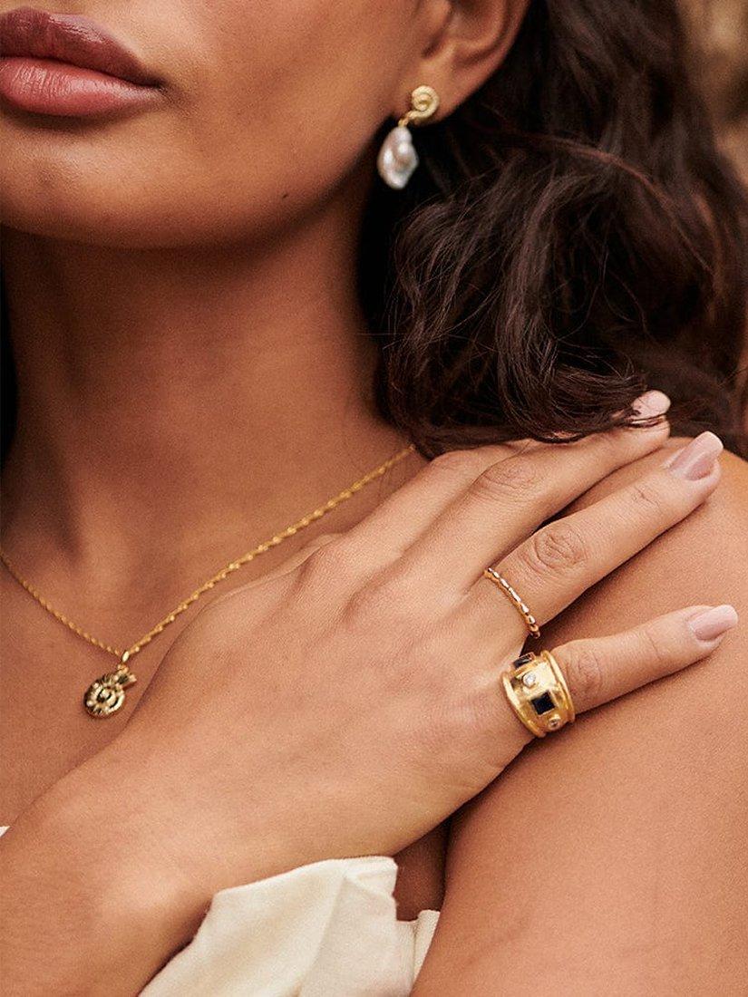 Product image 3 of 3, which shows Daisy London Chunky Stone Textured Ring, Gold/Blue, L