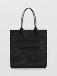 Mango Harlow Natural Fibre Shopper Bag, Black