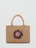 Mango Niza Floral Woven Straw Bag, Natural