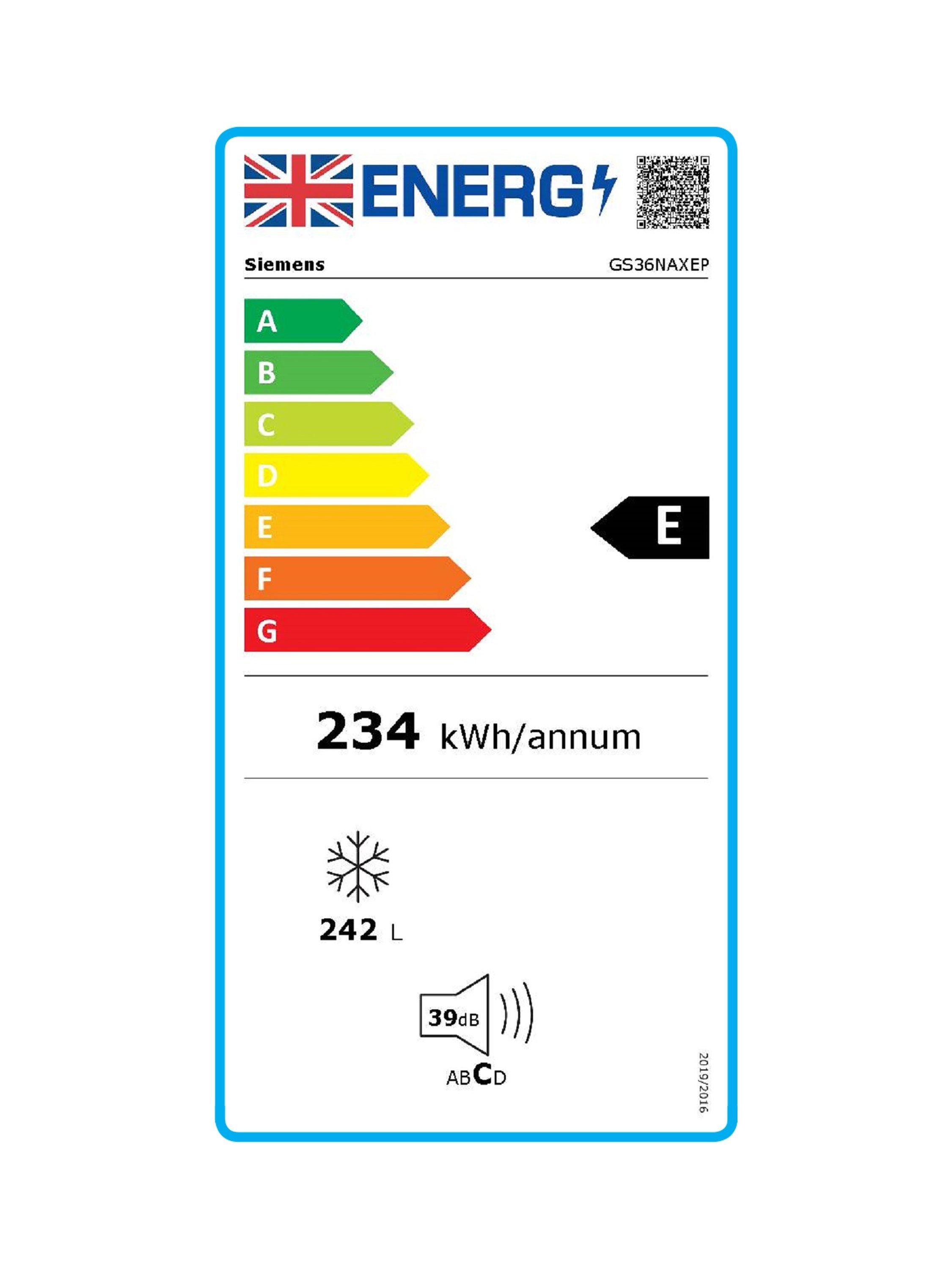 This item is rated E for energy efficiency on a scale from A (most efficient) to G (least efficient).