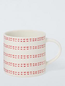 John Lewis X Deliciously Ella Stoneware Striped Mug, 300ml, Red, Red