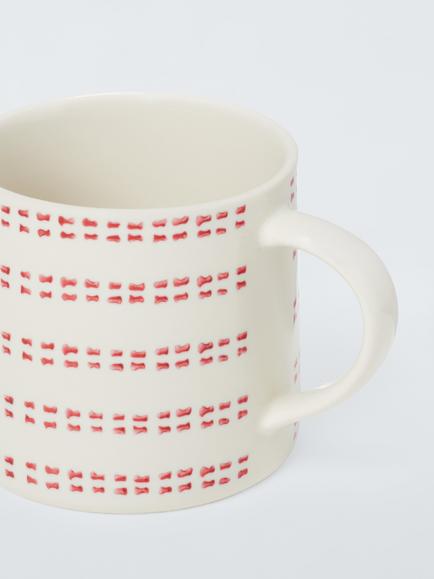 John Lewis X Deliciously Ella Stoneware Striped Mug, 300ml, Red - view 2, Red