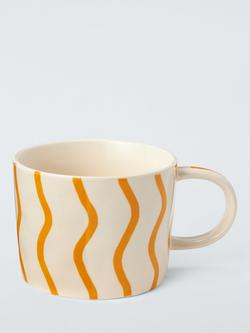 John Lewis Hand Painted Wiggle Stoneware Mug, 300ml, Orange, Orange