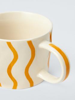 John Lewis Hand Painted Wiggle Stoneware Mug, 300ml, Orange - view 2, Orange