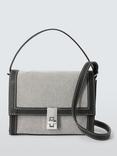 John Lewis Mini Flapover Leather Grab Bag, Camel, Black/White Canvas