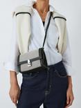 John Lewis Mini Flapover Leather Grab Bag, Camel, Black/White Canvas