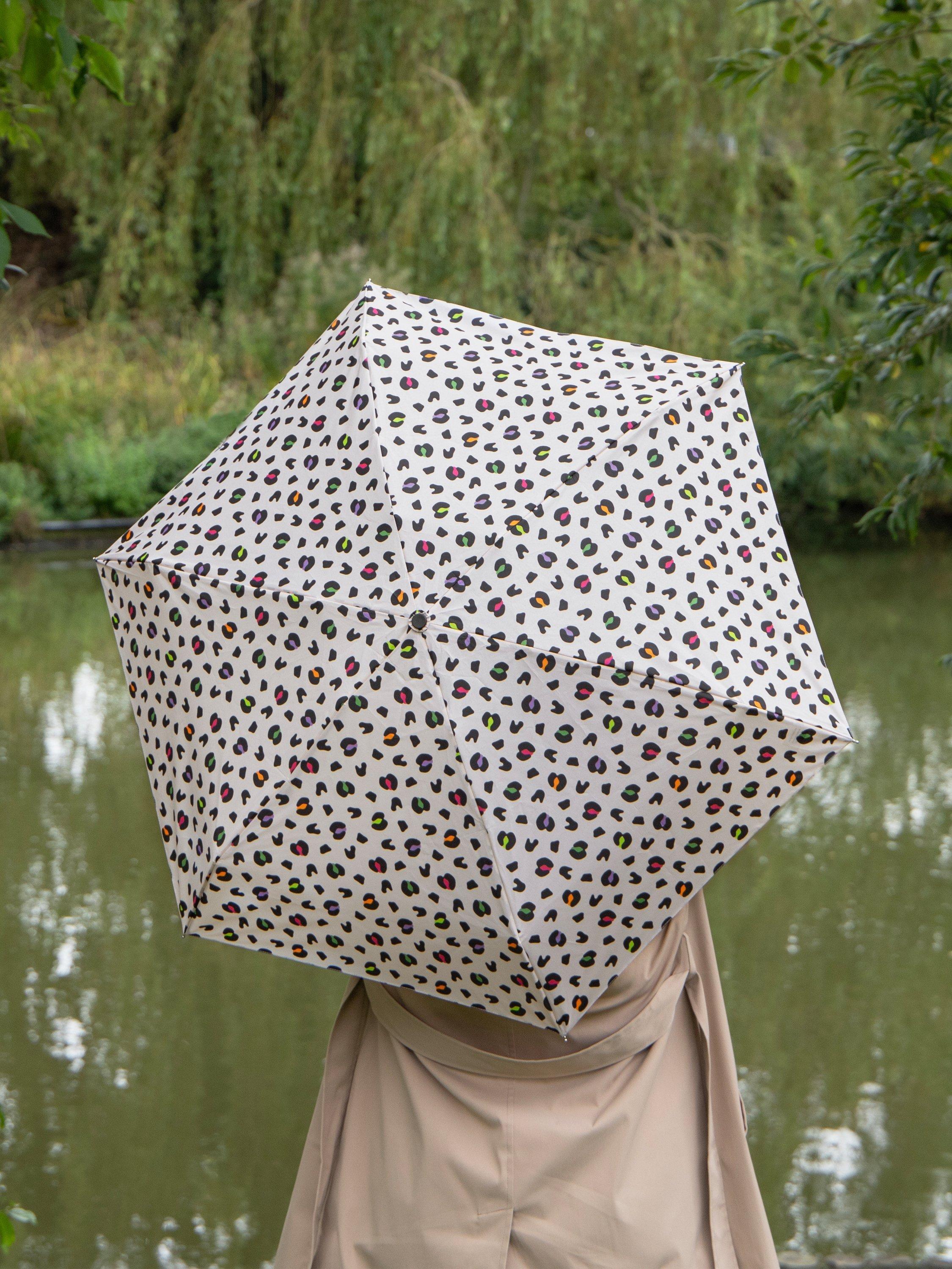 Product image 4 of 4, which shows totes ECO-BRELLA Compact Round Bright Animal Umbrella, White/Multi