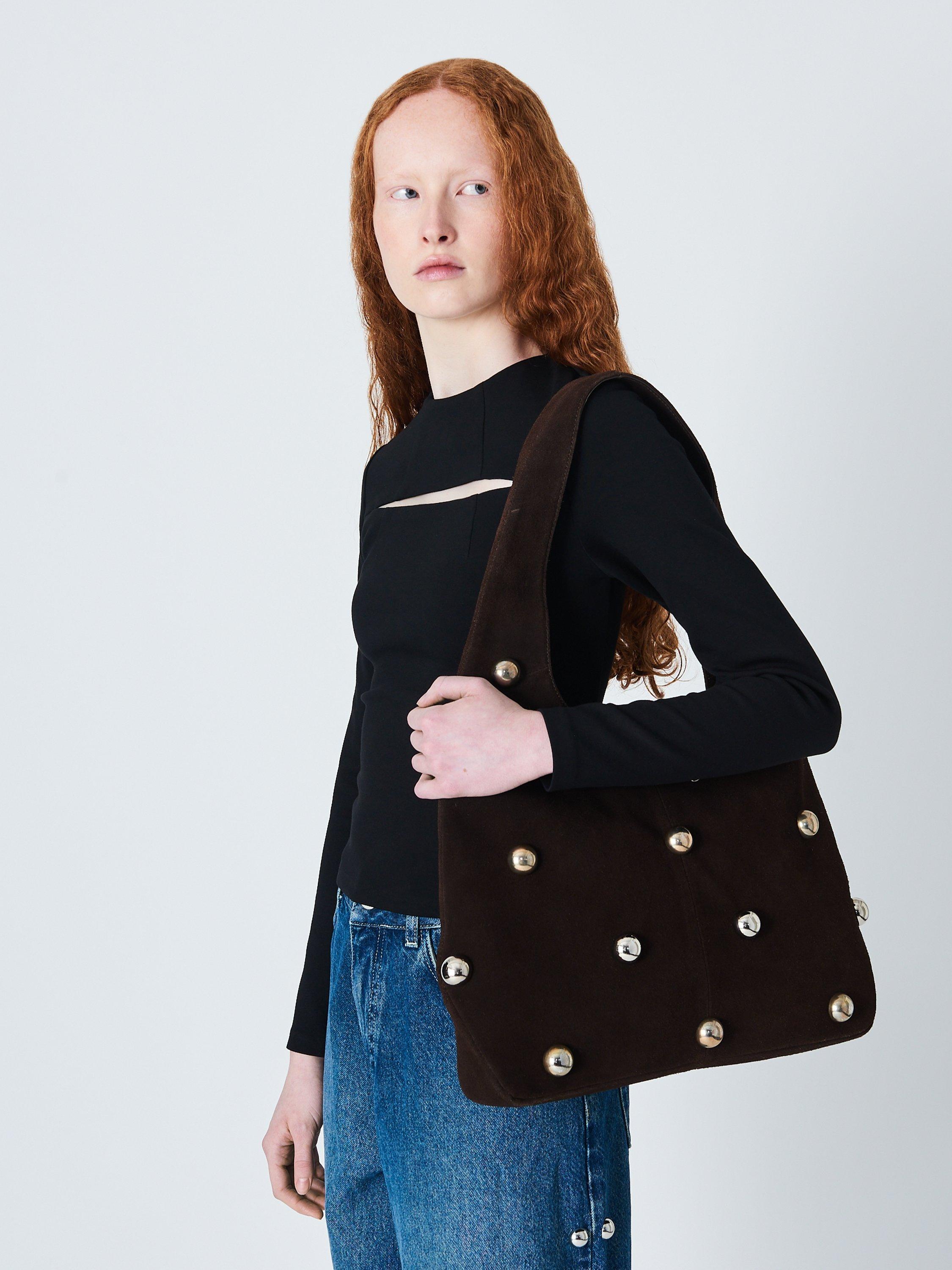 Product image 2 of 7, which shows John Lewis x A.W.A.K.E. MODE Large Embellished Suede Hobo Bag, Brown