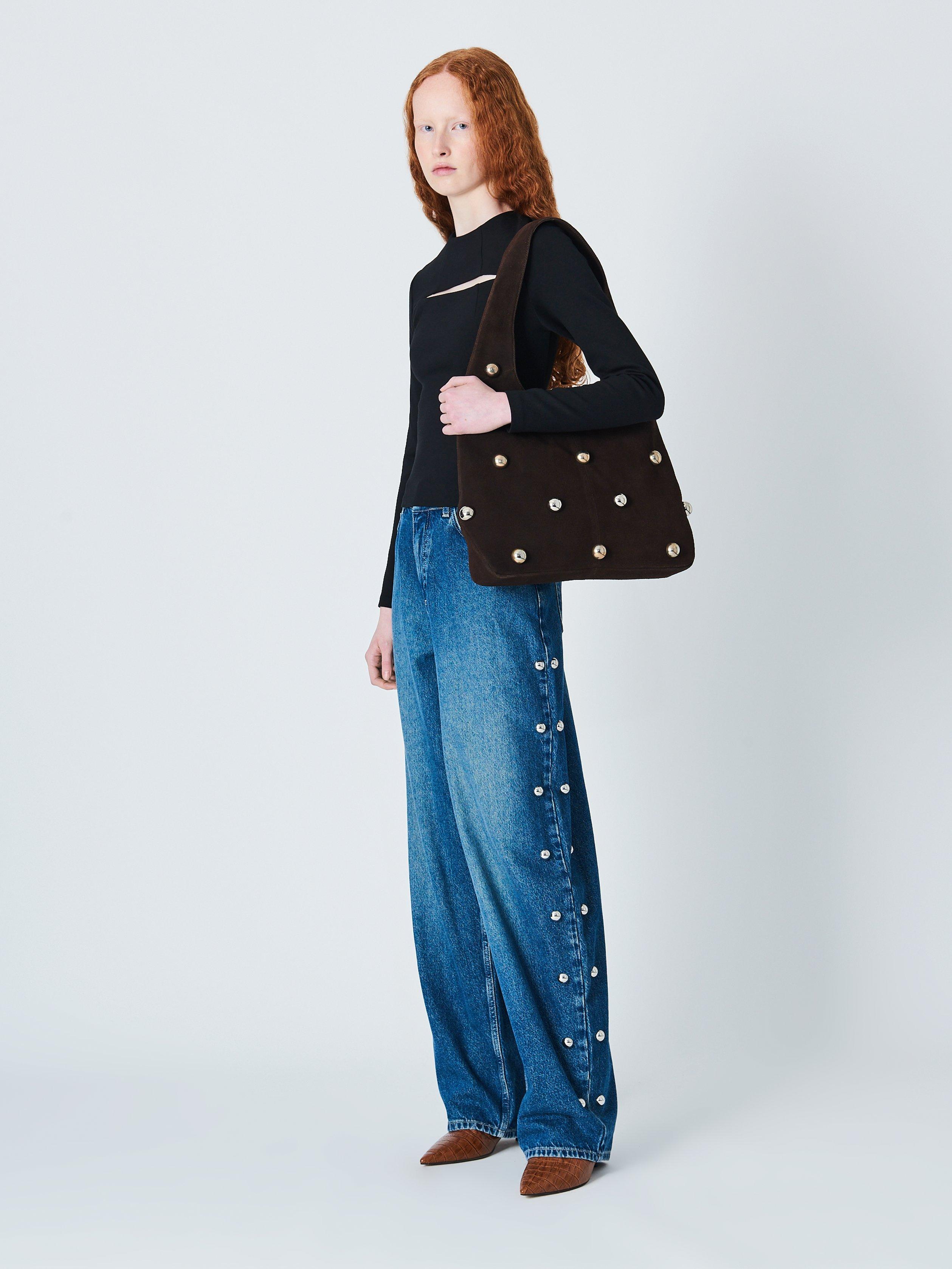 Product image 5 of 7, which shows John Lewis x A.W.A.K.E. MODE Large Embellished Suede Hobo Bag, Brown