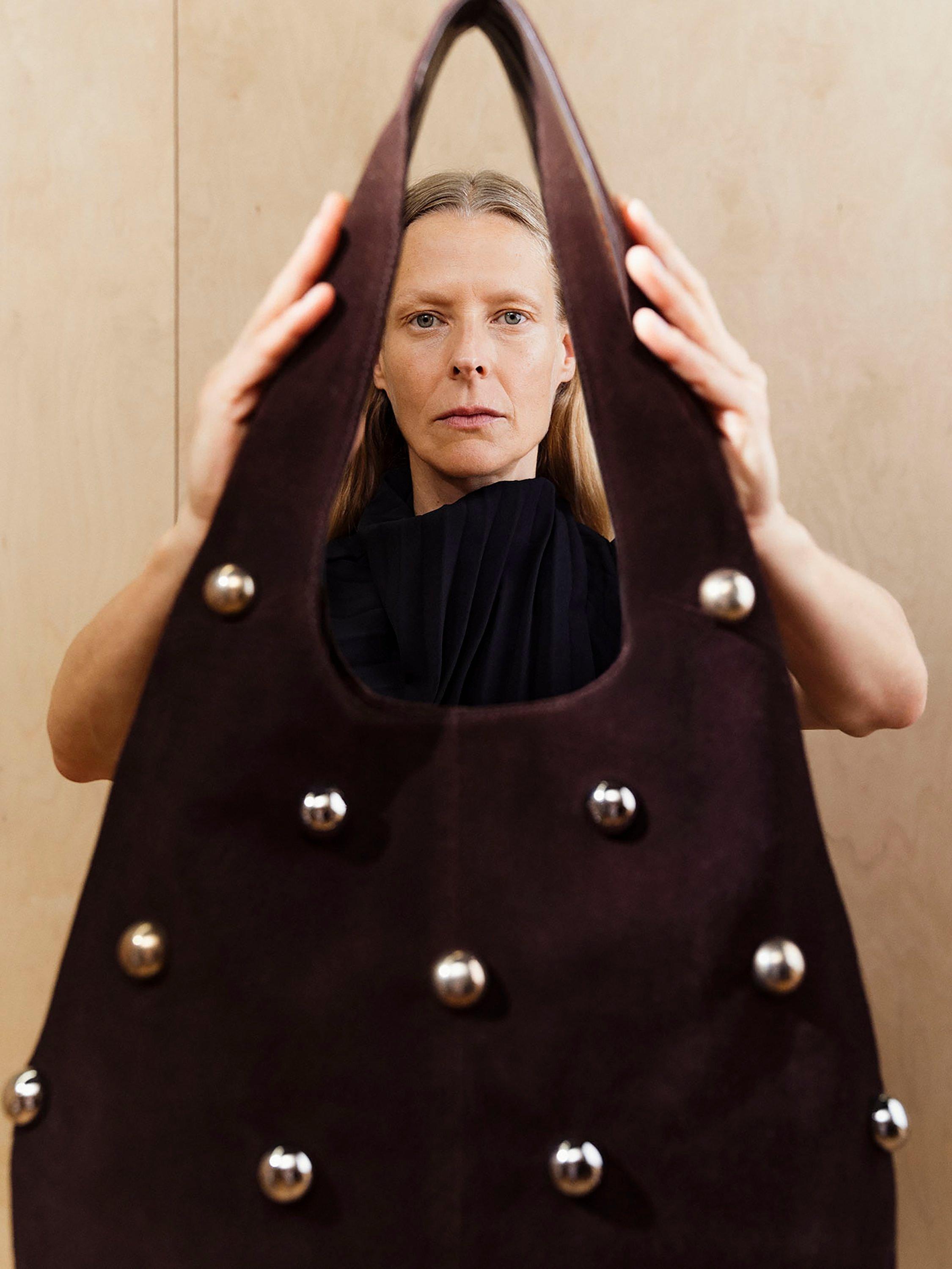 Product image 6 of 7, which shows John Lewis x A.W.A.K.E. MODE Large Embellished Suede Hobo Bag, Brown