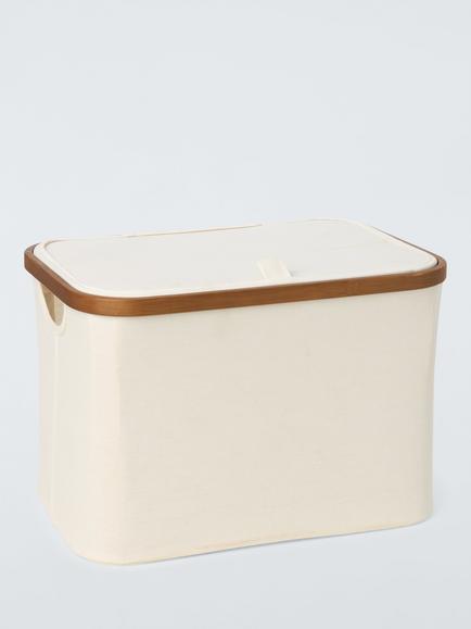 John Lewis Bamboo Rim Lidded Storage Basket, H25 x W38 x D26cm, Natural