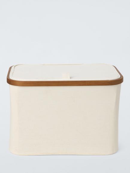 John Lewis Bamboo Rim Lidded Storage Basket, H25 x W38 x D26cm - view 2, Natural
