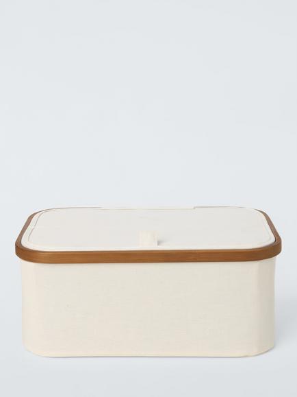 John Lewis Bamboo Rim Lidded Storage Basket, H16 x W38 x D26cm - view 2, Natural