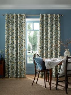 William Morris At Home Bird & Pomegranate Pair Blackout Lined Eyelet Curtains, Mineral, Mineral