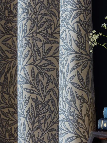 William Morris At Home Original Willow Pair Blackout Lined Pencil Pleat Curtains, Indigo - view 2, Indigo
