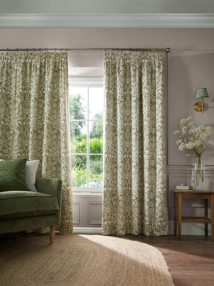 William Morris At Home Sunflower Pair Blackout Lined Pencil Pleat Curtains, Dark Olive, Dark Olive