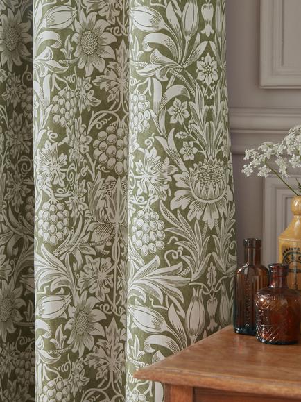William Morris At Home Sunflower Pair Blackout Lined Pencil Pleat Curtains, Dark Olive - view 2, Dark Olive