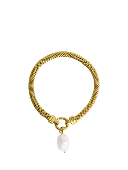 LARNAUTI Freshwater Pearl Drop Mesh Bracelet, Gold, Gold