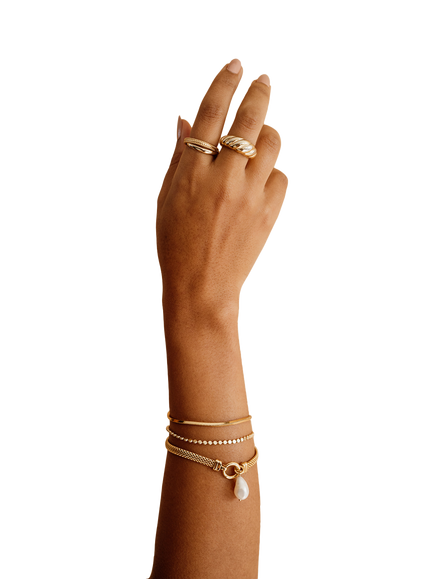 LARNAUTI Freshwater Pearl Drop Mesh Bracelet, Gold - view 2, Gold
