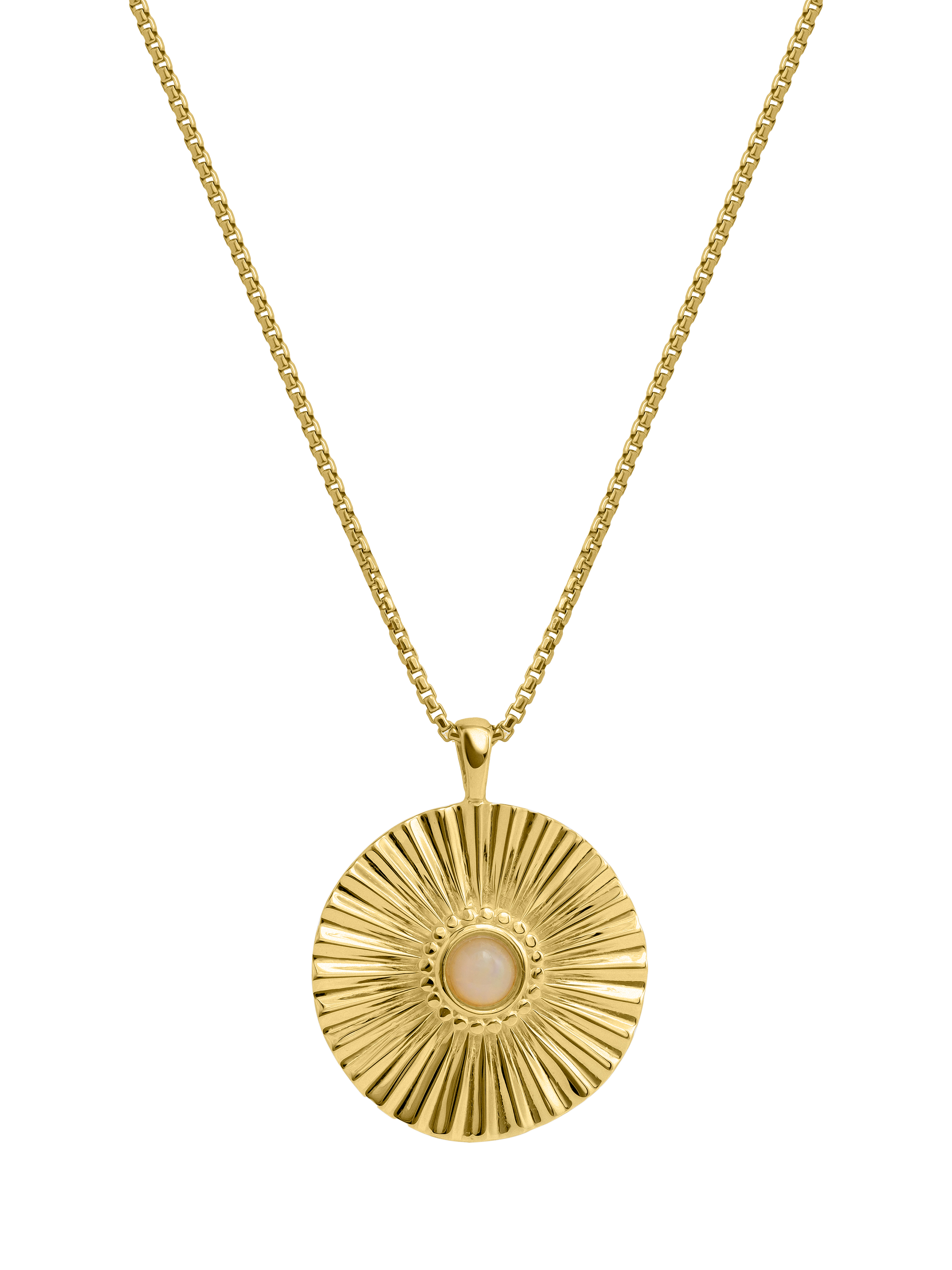 Product image 1 of 4, which shows LARNAUTI Textured Large Pendant Necklace, Yellow Gold