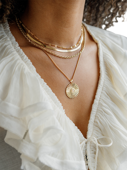 LARNAUTI Textured Large Pendant Necklace, Yellow Gold - view 2, Yellow Gold