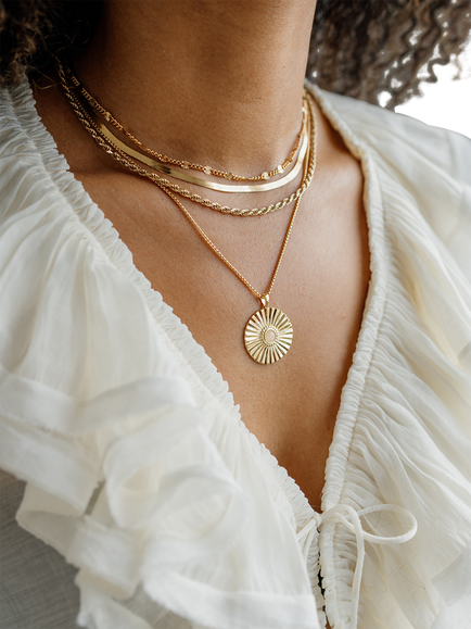 LARNAUTI Textured Large Pendant Necklace, Yellow Gold - view 2, Yellow Gold