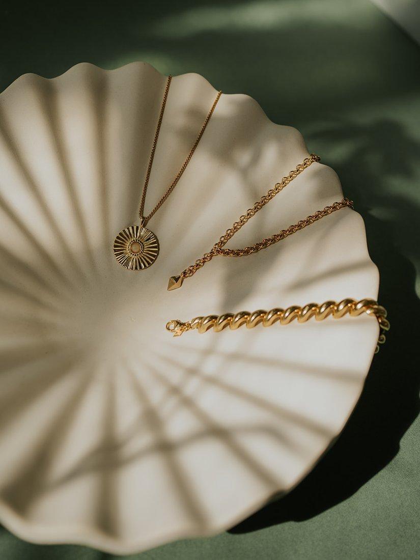 Product image 4 of 4, which shows LARNAUTI Textured Large Pendant Necklace, Yellow Gold