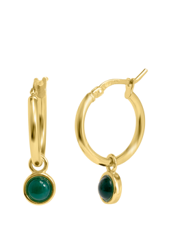 LARNAUTI Onyx Drop Hoop Earrings, Gold/Green, Gold/Green