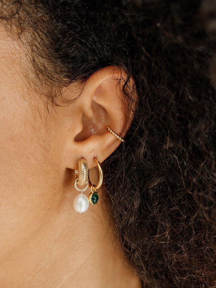 Product image 2 of 2, which shows LARNAUTI Onyx Drop Hoop Earrings, Gold/Green
