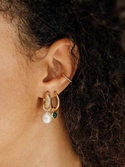 LARNAUTI Onyx Drop Hoop Earrings, Gold/Green - view 2, Gold/Green