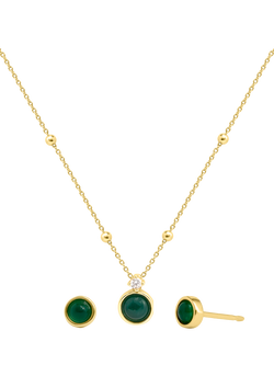 LARNAUTI Onyx Pendant Necklace & Earrings Set, Gold/Green, Gold/Green