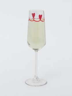 John Lewis Heart Border Champagne Glass Flute, Set of 2, 200ml, Clear/Red - view 2, Clear/Red