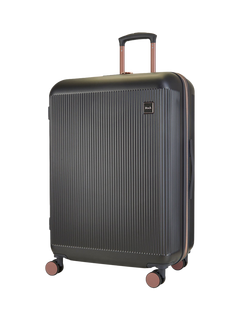 Rock Aria 8-Wheel 76cm Hard Shell Expandable Large Suitcase, 96L, Charcoal/Rose Gold