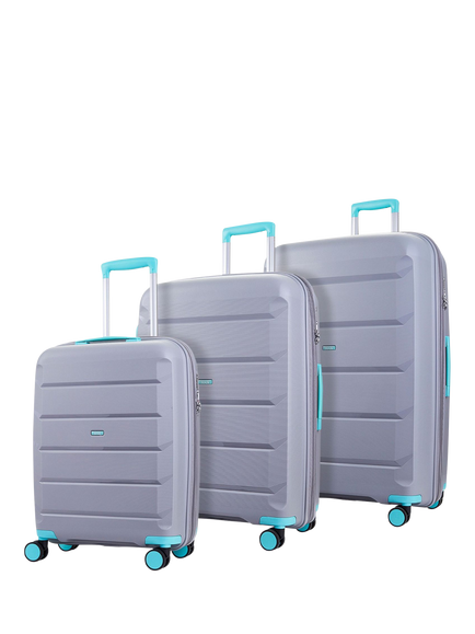 Rock Tulum 8-Wheel Expandable Suitcase Set, 3 Piece, Grey/Aqua